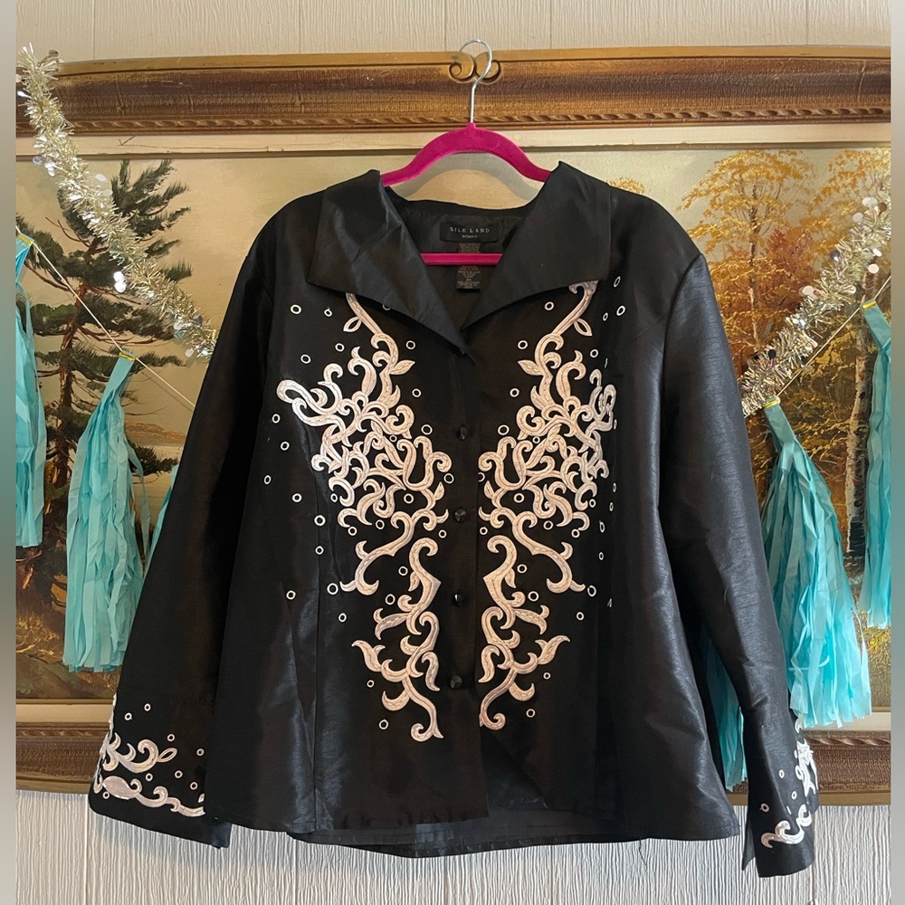 Silk Land Silk Blend Embroidered Blazer Jacket. Size 2X